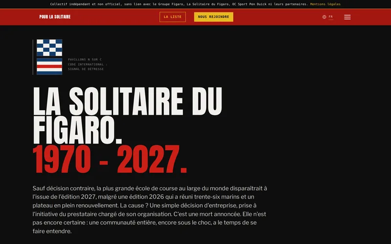 Page d'accueil de pourlasolitaire.fr, août 2026